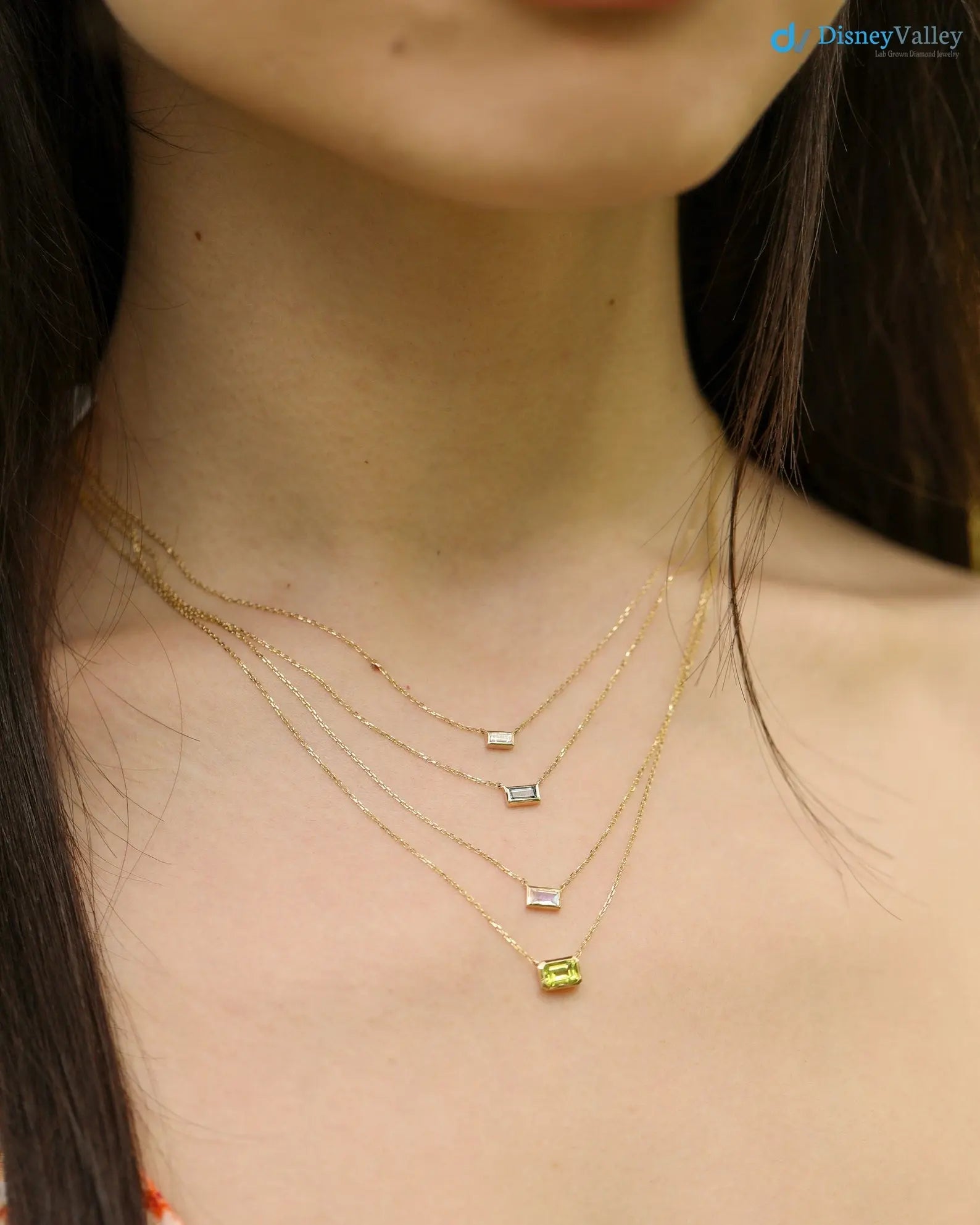 14k Gold Peridot Necklace, Octagon Peridot Stone, Birthstone Necklace DisneyValley