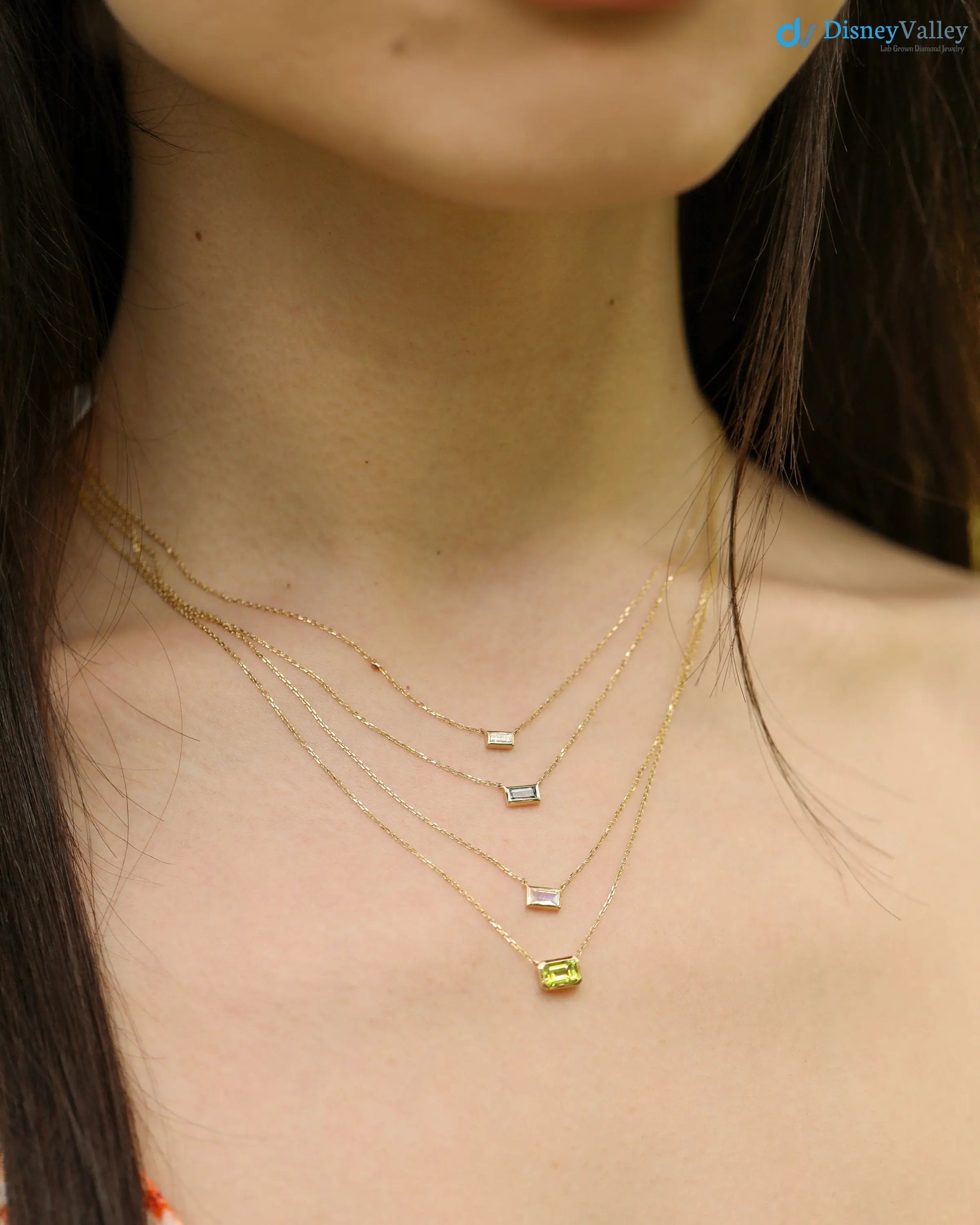 14k Gold Peridot Necklace, Octagon Peridot Stone, Birthstone Necklace DisneyValley