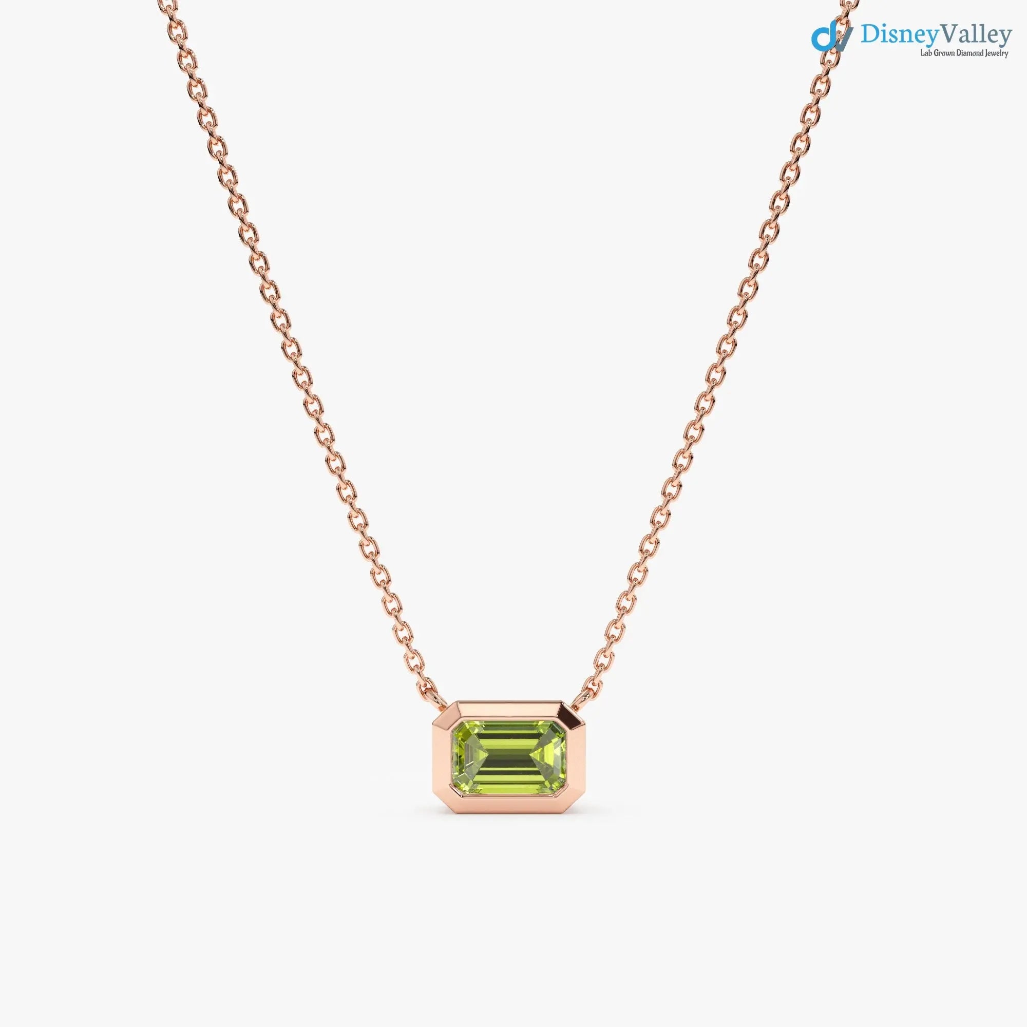 14k Gold Peridot Necklace, Octagon Peridot Stone, Birthstone Necklace DisneyValley