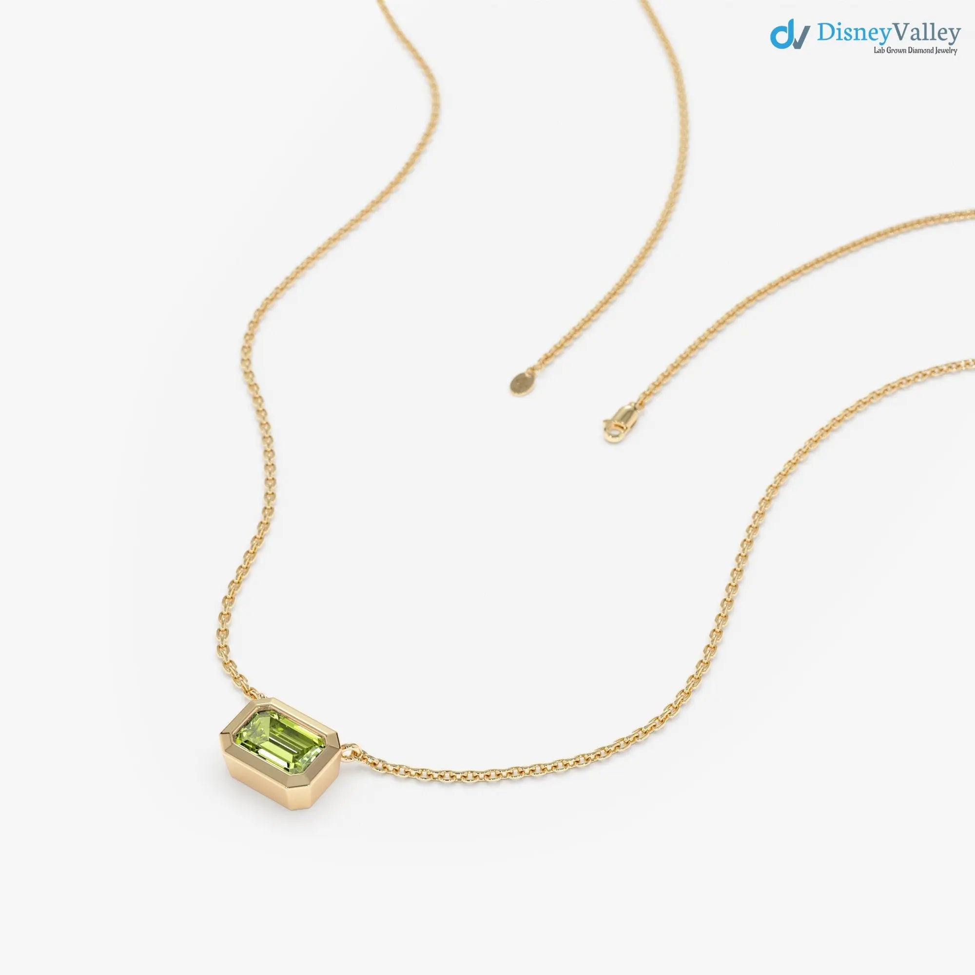 14k Gold Peridot Necklace, Octagon Peridot Stone, Birthstone Necklace DisneyValley