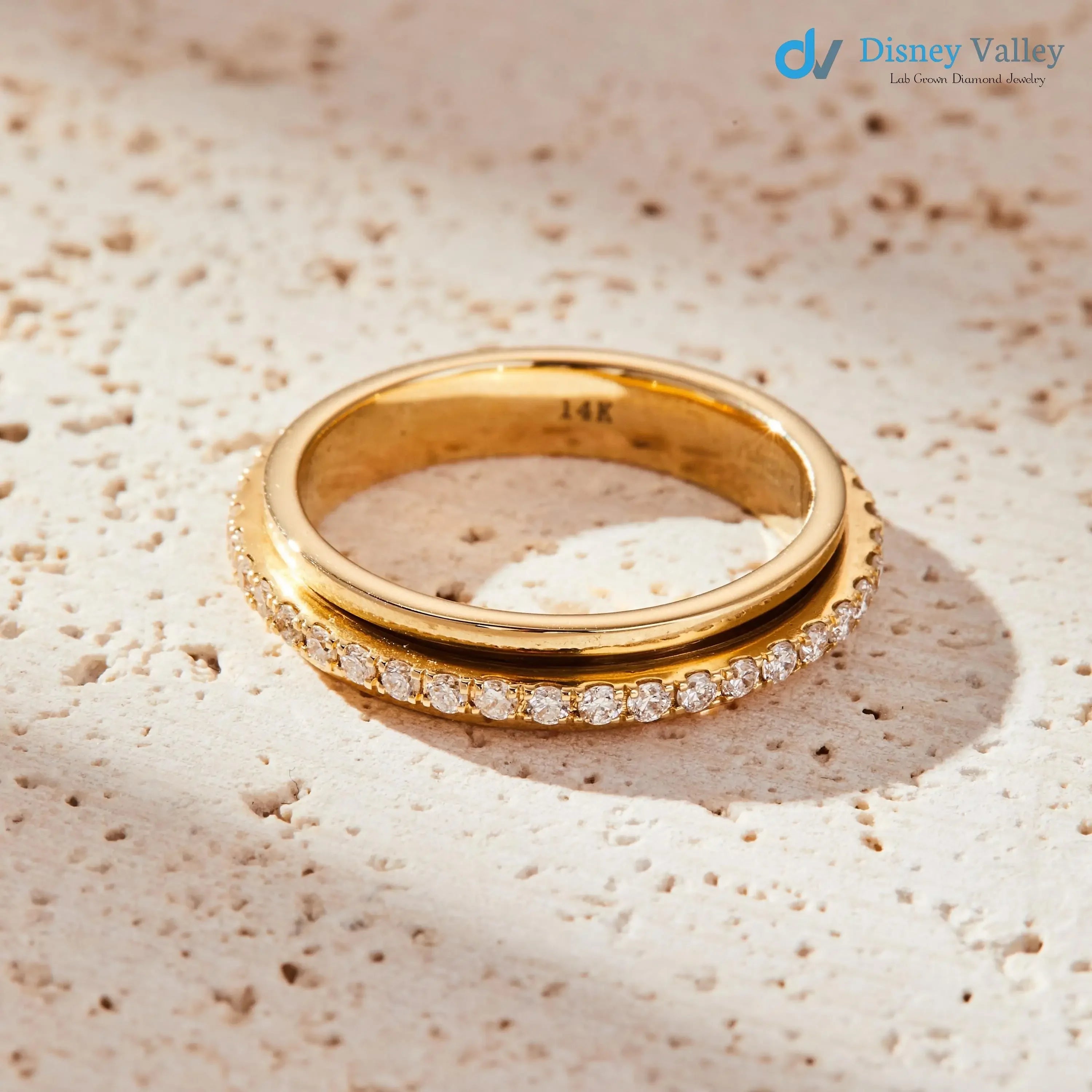 14k Gold Spinning Eternity Band with 0.50 Carat Round Lab Grown Diamonds wedding band - DisneyValley Main image