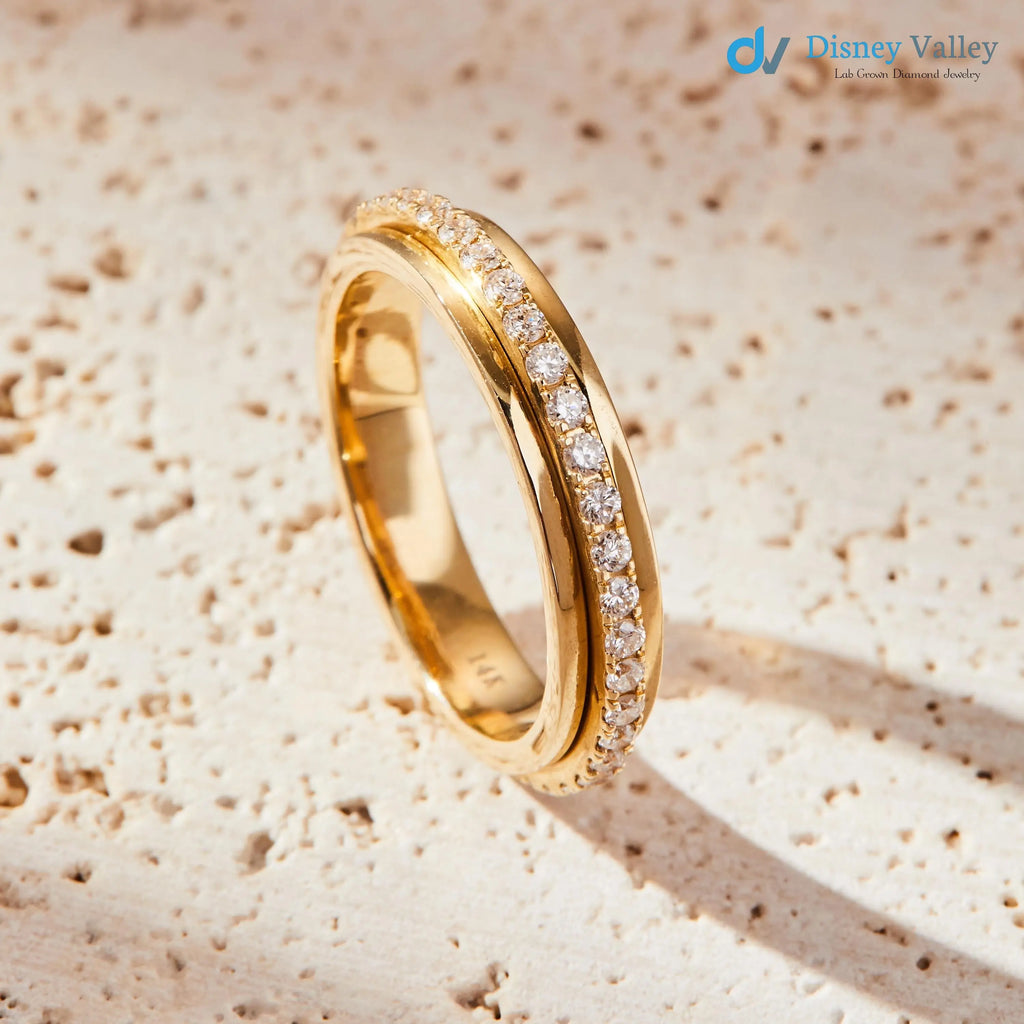 14k Gold Spinning Eternity Band with 0.50 Carat Round Lab Grown Diamonds wedding band - DisneyValley
