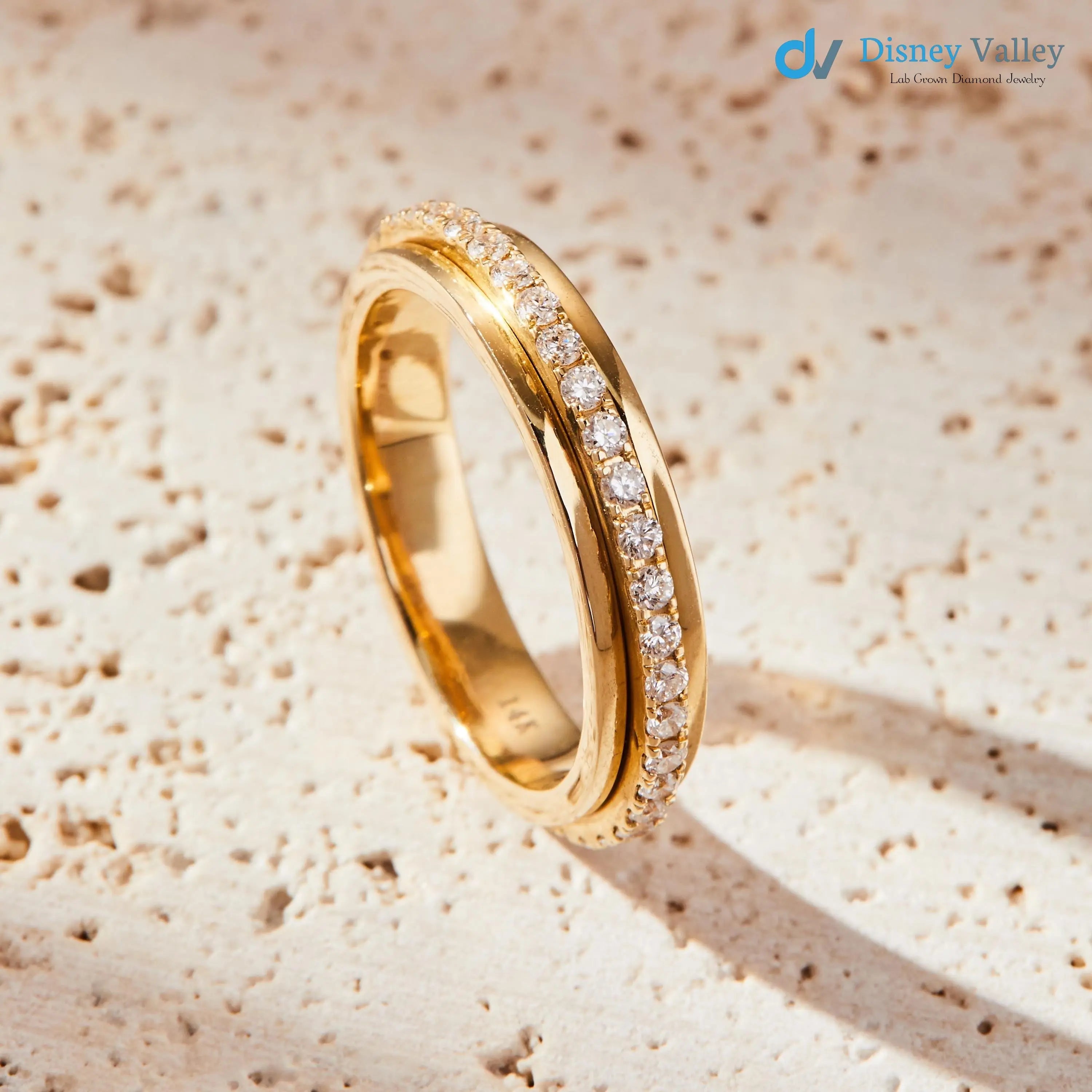 14k Gold Spinning Eternity Band with 0.50 Carat Round Lab Grown Diamonds wedding band - DisneyValley