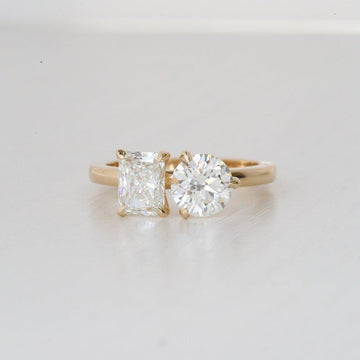 3.8 ct round and radiant cut moissanite engagement rings