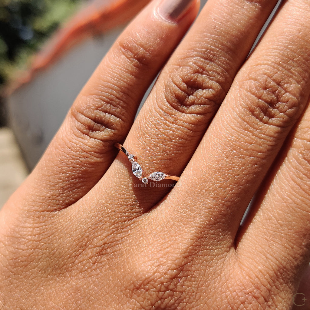 Marquise And Round Wedding Band In Chevron Style