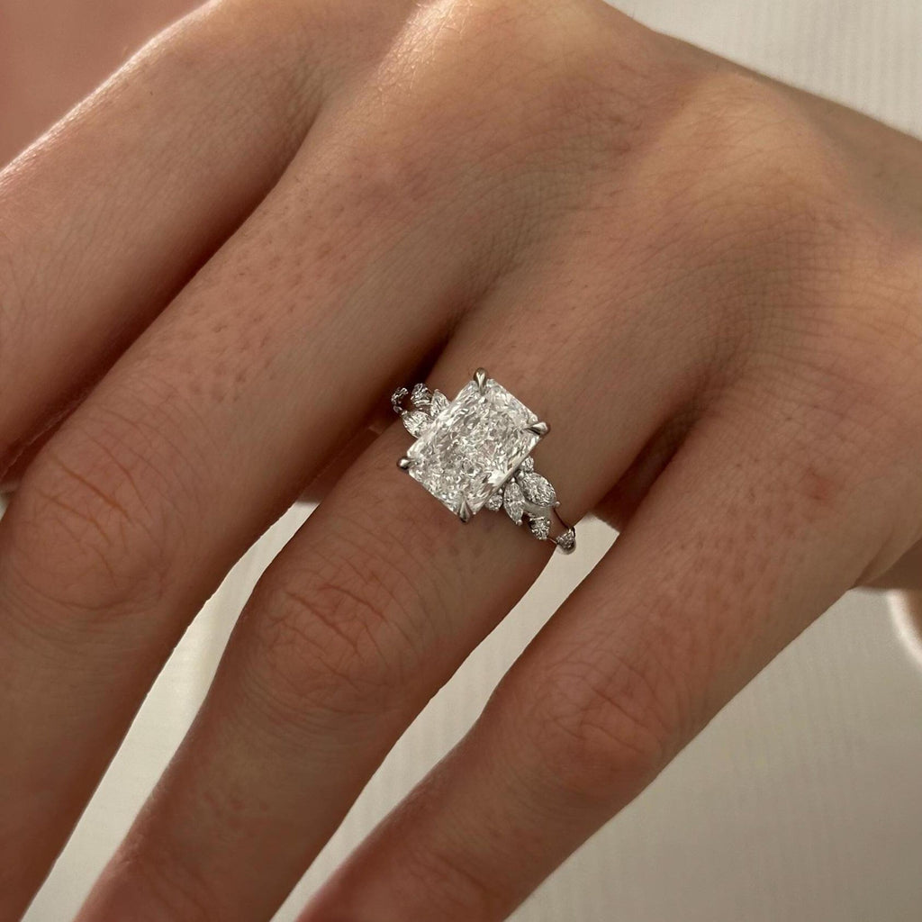 3.0 CT Radiant Cut Moissanite Cluster Style Engagement Ring