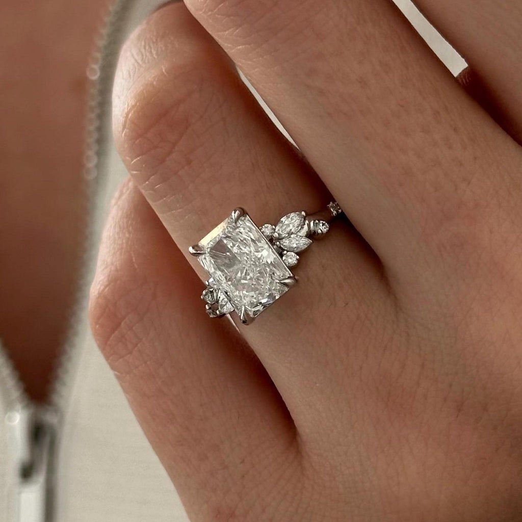 3.0 CT Radiant Cut Moissanite Cluster Style Engagement Ring