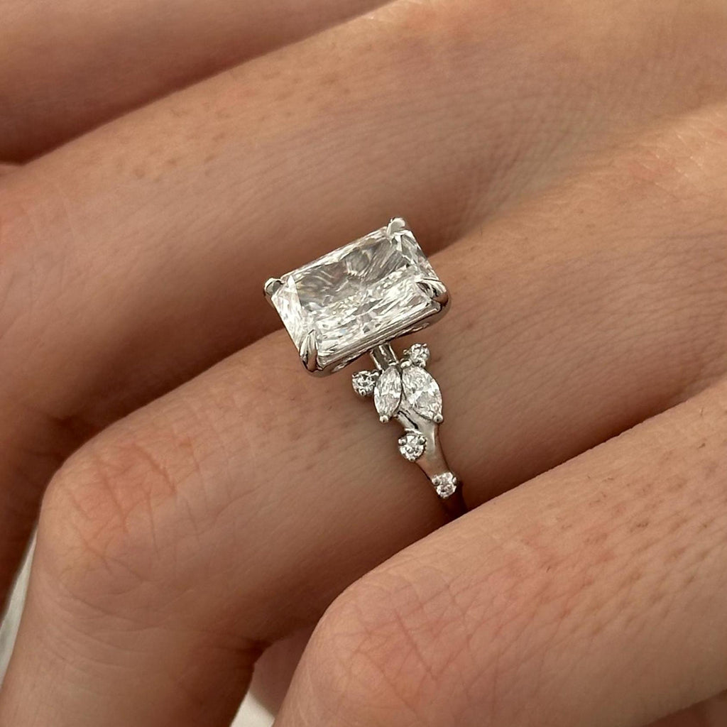3.0 CT Radiant Cut Moissanite Cluster Style Engagement Ring