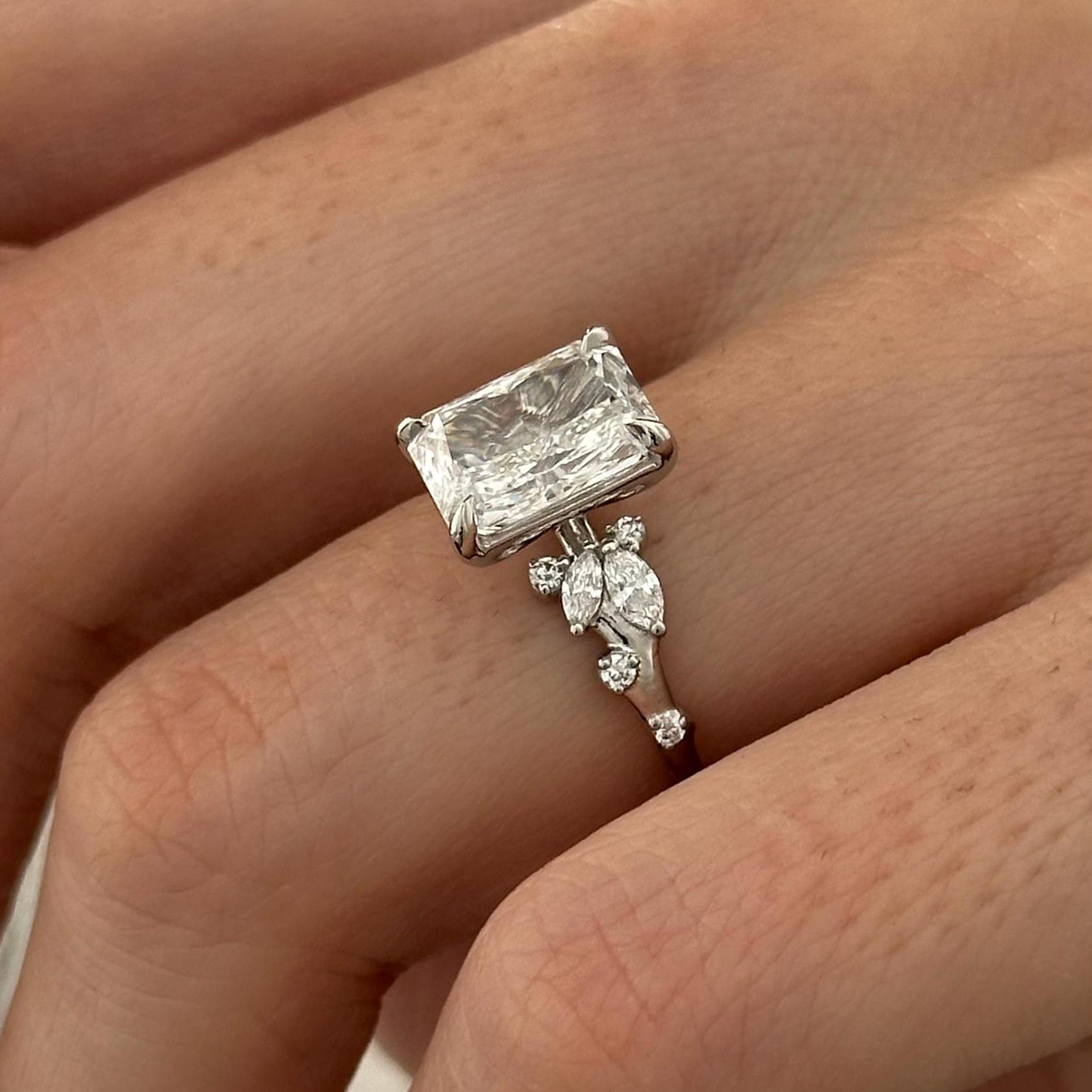 3.0 CT Radiant Cut Moissanite Cluster Style Engagement Ring