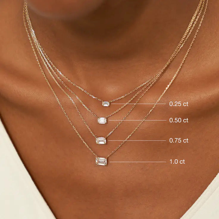 0.25-1.0ct Emerald Cut Moissanite Solitaire Necklace