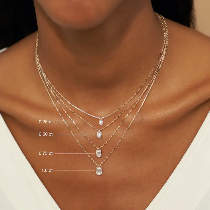 0.25-1.0ct Emerald Cut Moissanite Solitaire Necklace