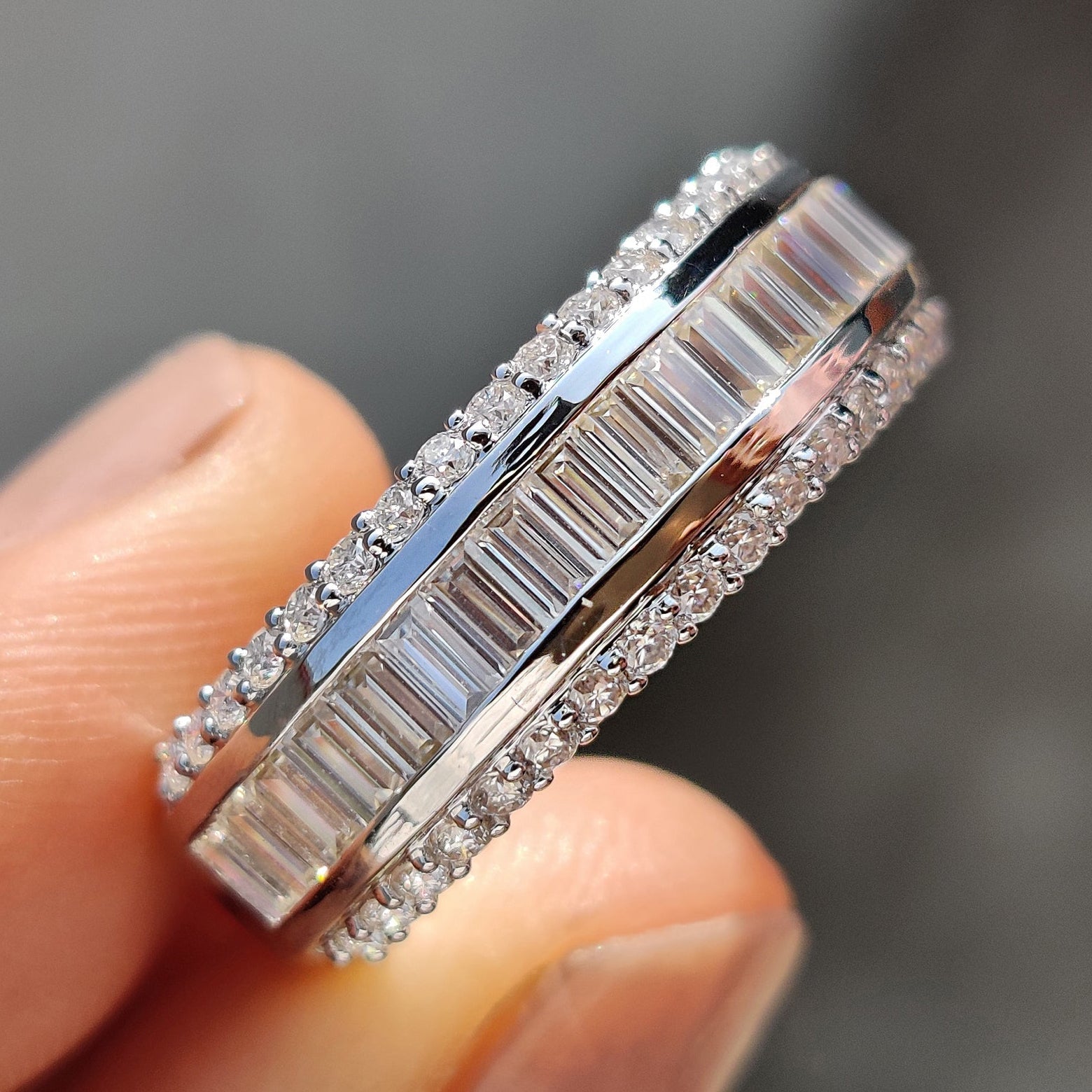 Baguette And Round Cut Wedding Band With Three Row Pave Main image