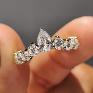 Pear Wedding Band with Tiara Crown Design