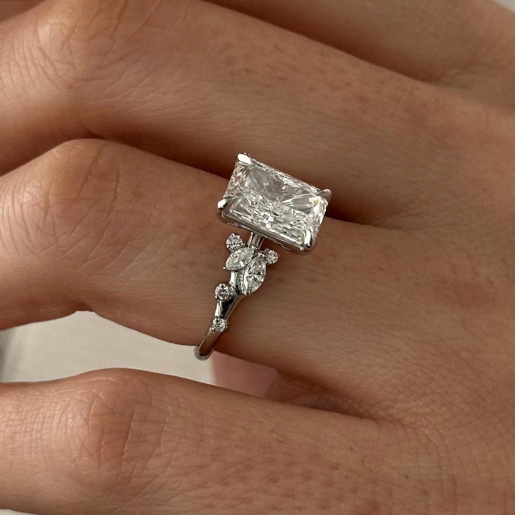 3.0 CT Radiant Cut Moissanite Cluster Style Engagement Ring