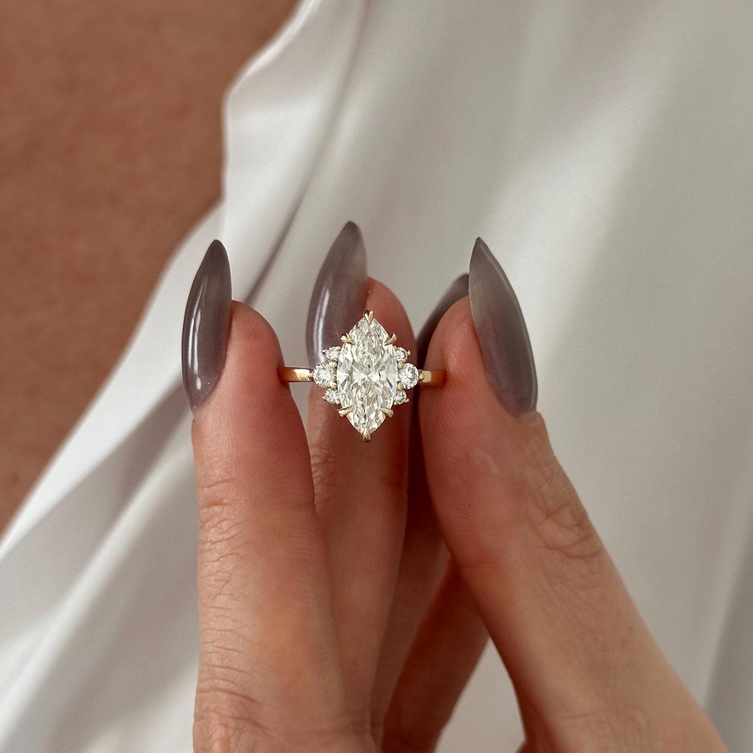 2.0 CT Marquise Cut Moissanite Cluster Style Engagement Ring