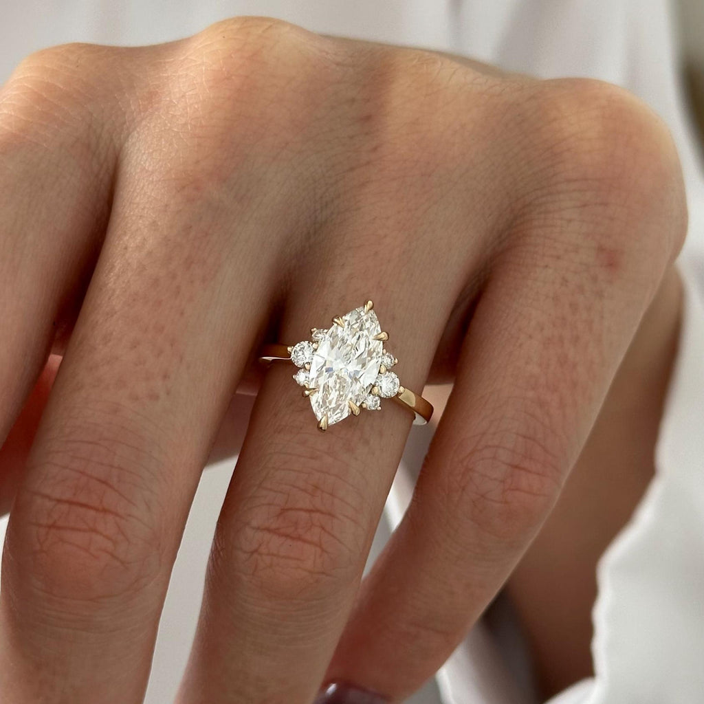 2.0 CT Marquise Cut Moissanite Cluster Style Engagement Ring