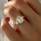 2.01 CT Emerald Cut Moissanite Cluster Style Engagement Ring