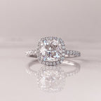 1.50 CT Cushion Cut Halo Style Moissanite Engagement Ring