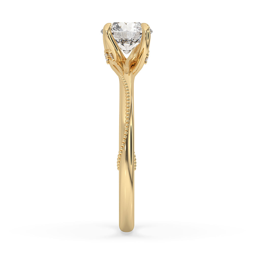 Round Cut Twisted Prong Milgrain Setting Ring