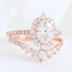 1.50CT Oval Cut Moissanite Halo Bridal Ring Set
