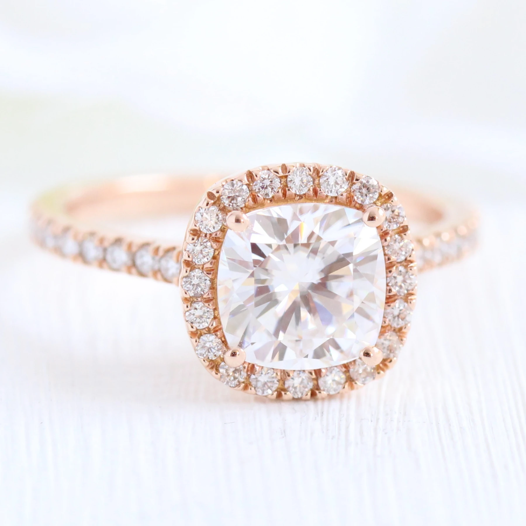 1.65CT Cushion Cut Moissanite Halo Engagement Ring