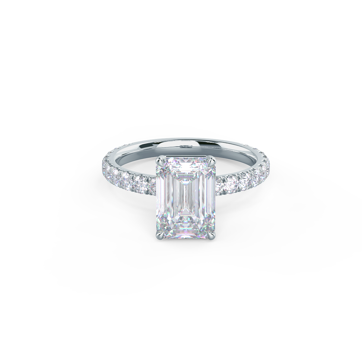 1.50 CT Emerald Cut Moissanite Pave Style Engagement Ring