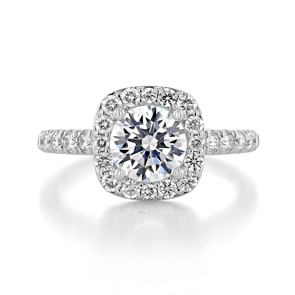 1.50CT Round Cut Halo Moissanite Engagement Ring in 18K White Gold