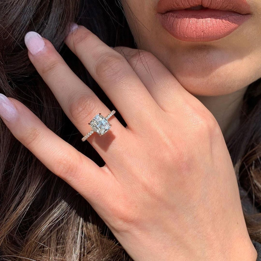 1.80 CT Cushion Cut Moissanite Pave Engagement Ring