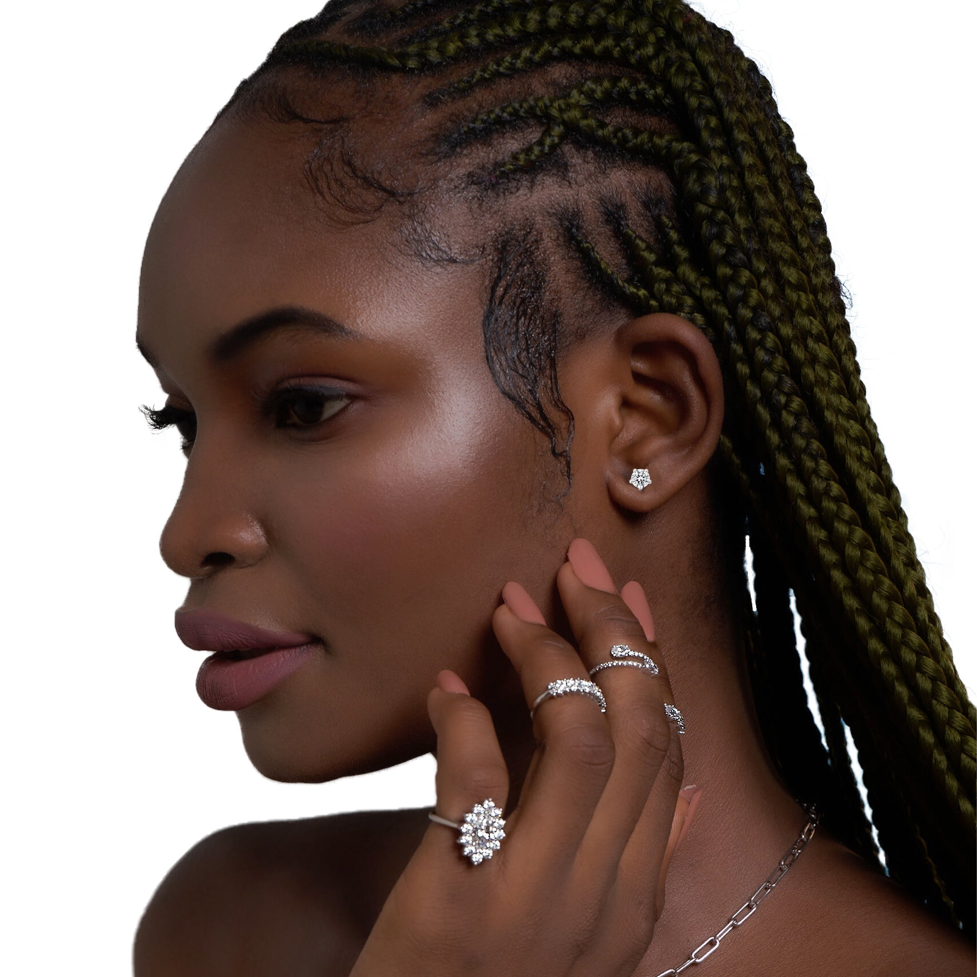 White Gold Stud Earrings - Round Cut Image secondaire du produit