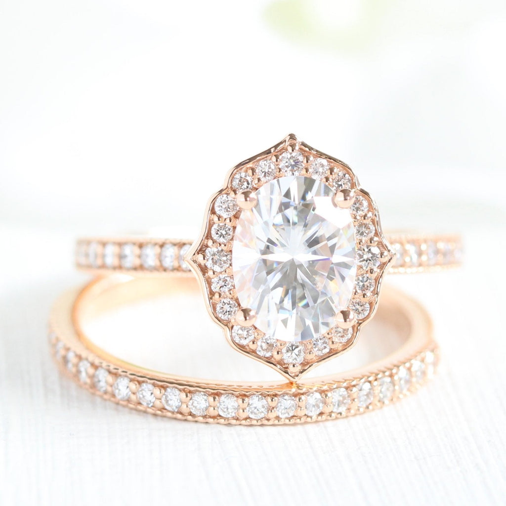 1.50CT Oval Cut Moissanite Halo Bridal Ring Set