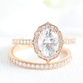1.50CT Oval Cut Moissanite Halo Bridal Ring Set