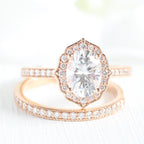 1.50CT Oval Cut Moissanite Halo Bridal Ring Set