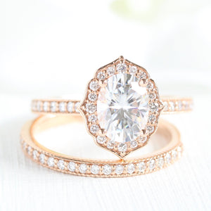 1.50CT Oval Cut Moissanite Halo Bridal Ring Set
