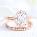 1.50CT Oval Cut Moissanite Halo Bridal Ring Set