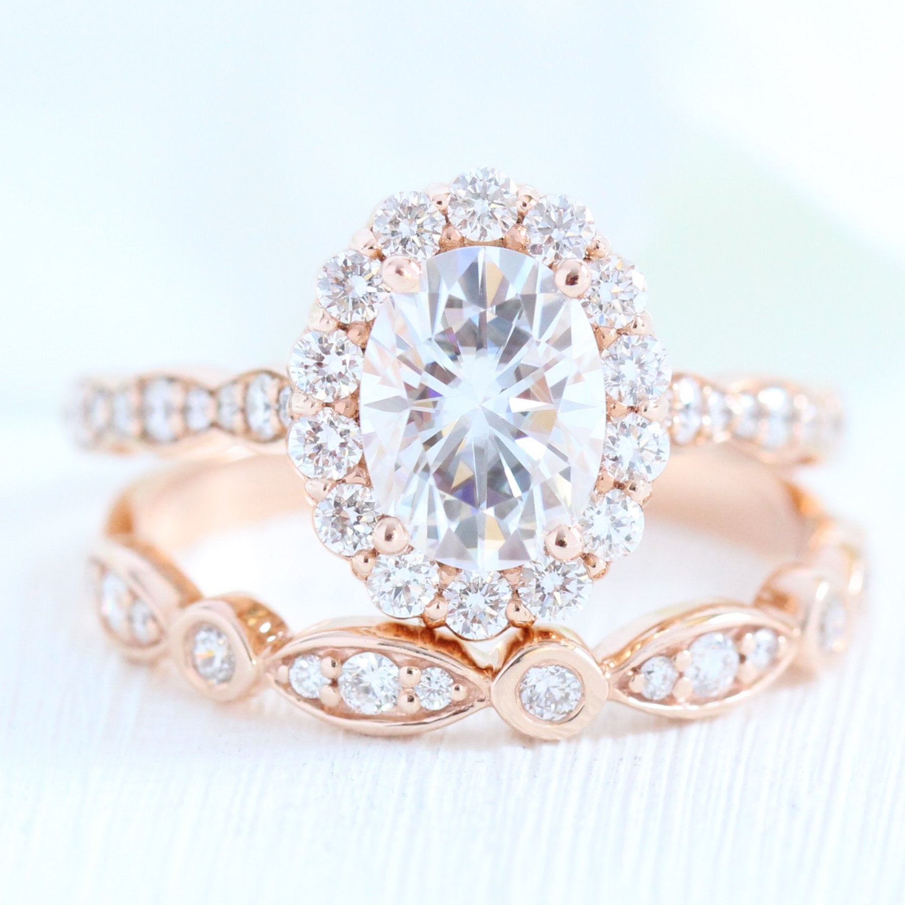 1.50CT Oval Cut Moissanite Halo Bridal Ring Set