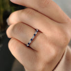 Round Cut Blue Diamond and Blue Sapphire Eternity Band