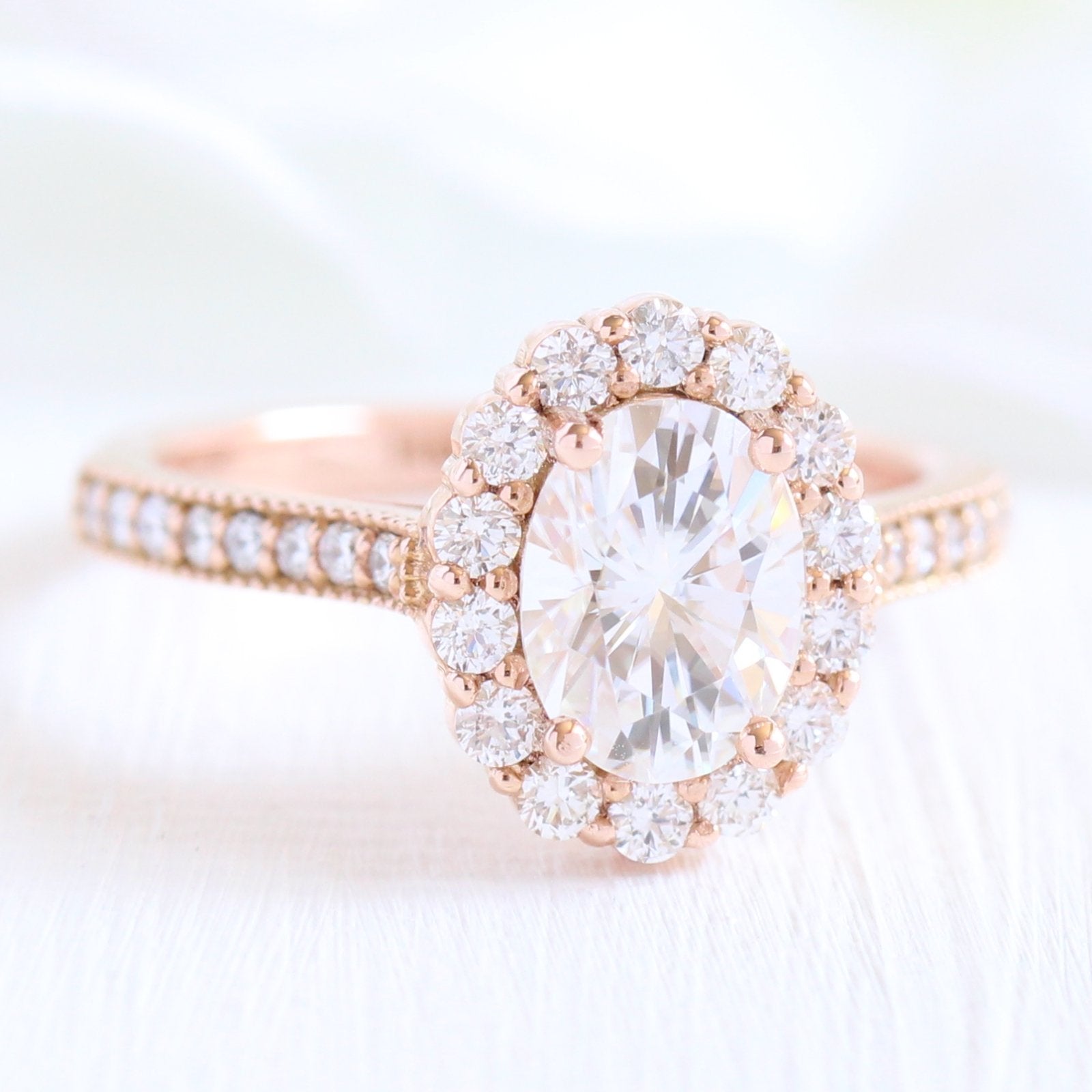 1.50 CT Oval Cut Moissanite Halo Style Engagement Ring