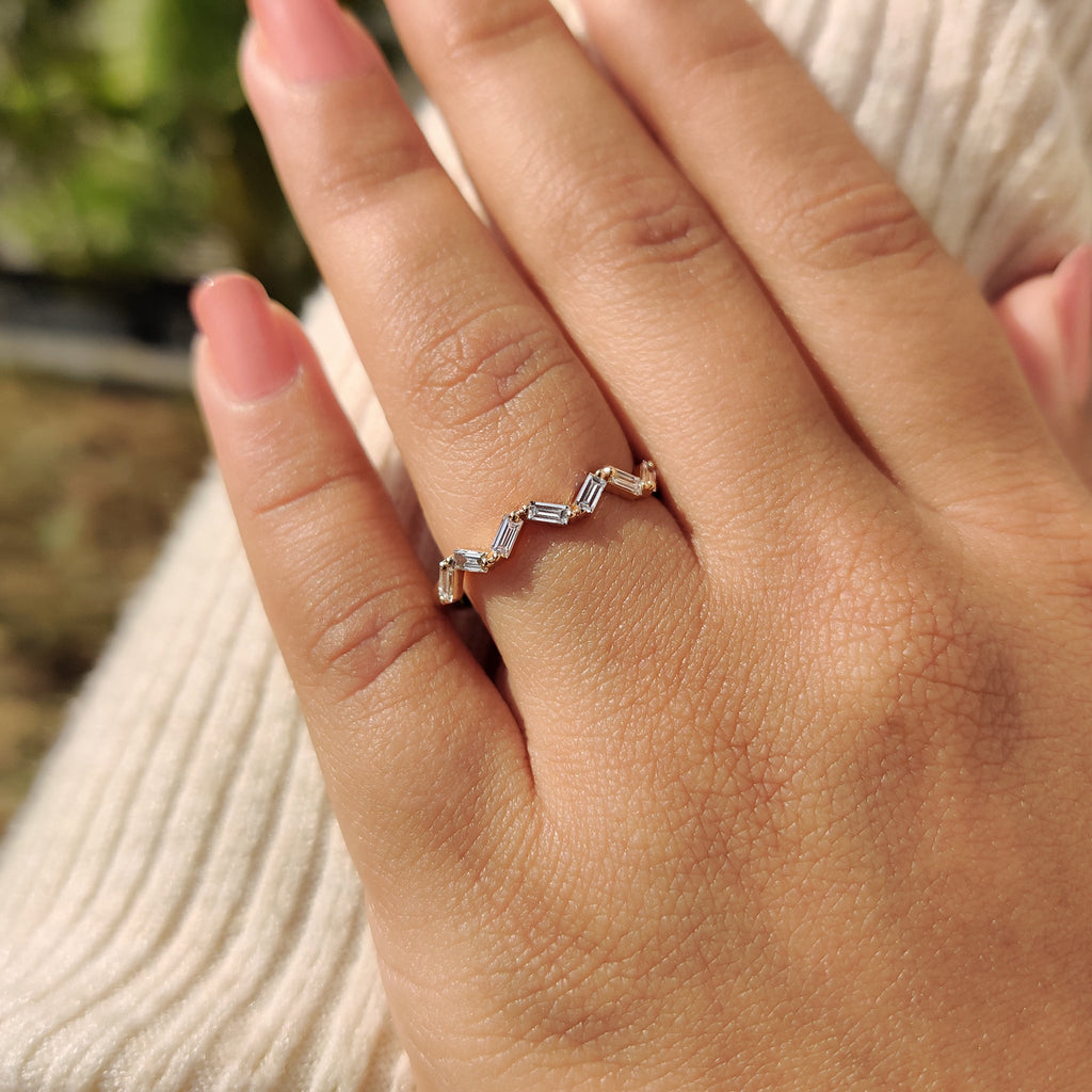 Baguette Cut Wedding Band With Zic Zac Style