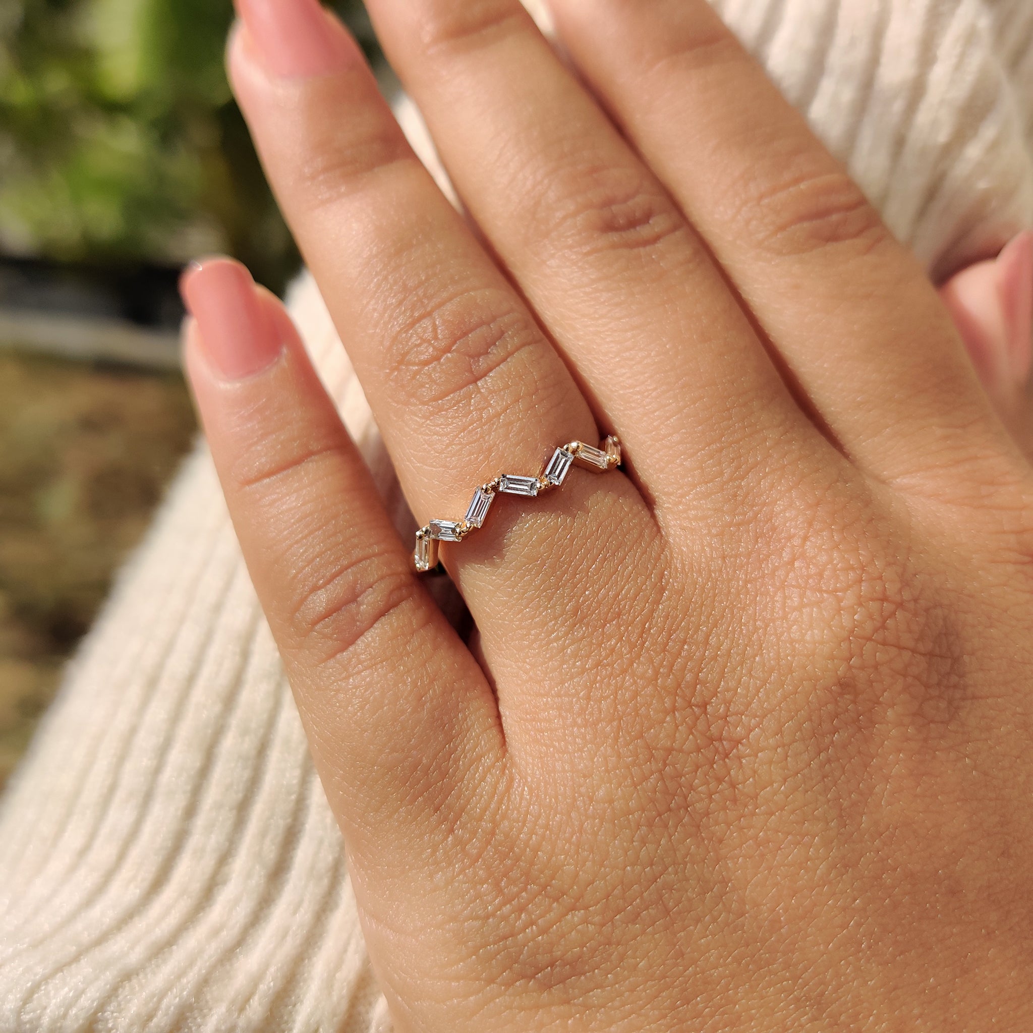 Baguette Cut Wedding Band With Zic Zac Style