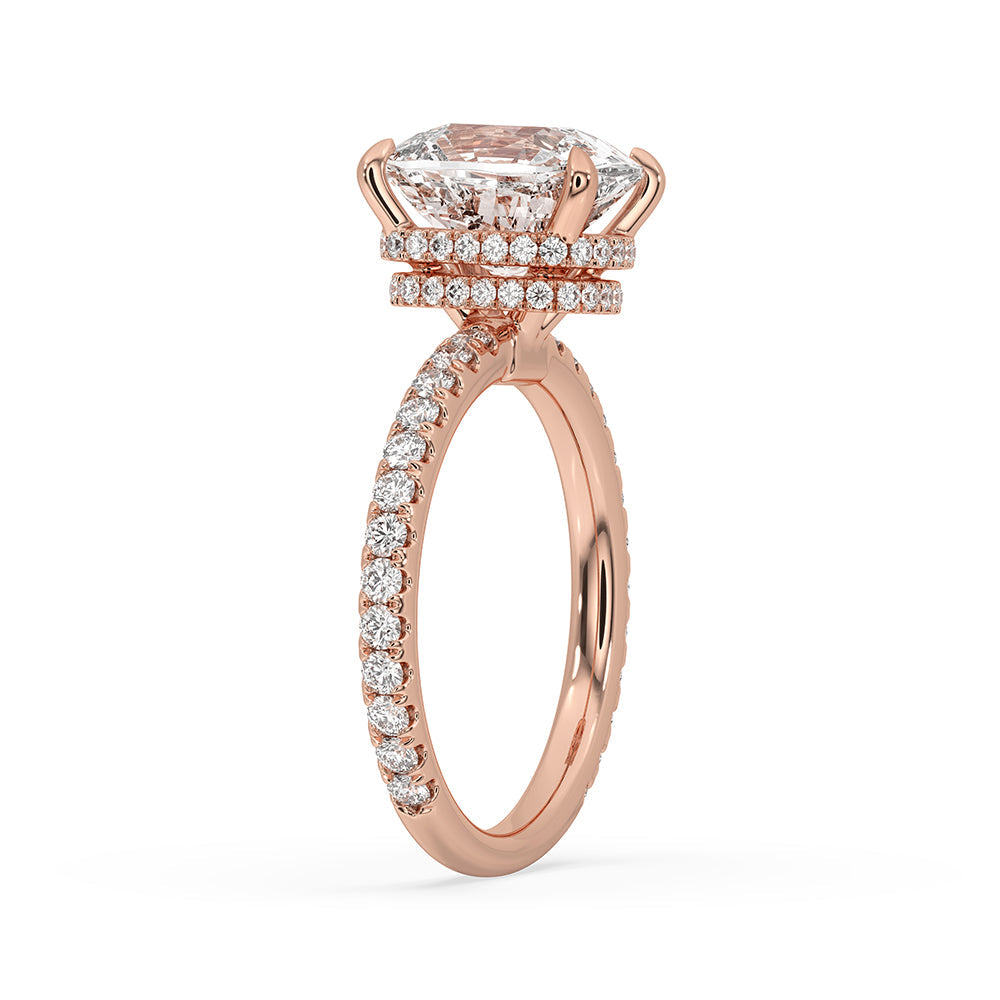 Cushion Diamond Ring In Double Hidden Halo Design