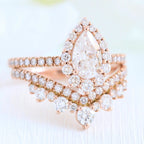 1.0CT Pear Cut Moissanite Halo Bridal Ring Set