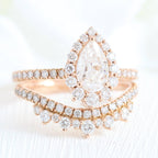 1.0CT Pear Cut Moissanite Halo Bridal Ring Set