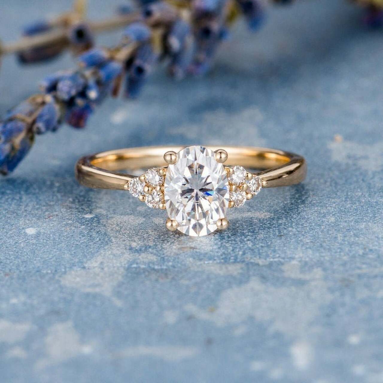 1.0CT Oval Cut Cluster Style Moissanite Engagement Ring