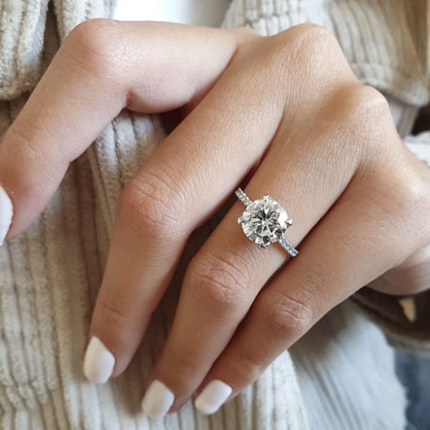 2.50 CT Round Moissanite Pave Setting Engagement Ring