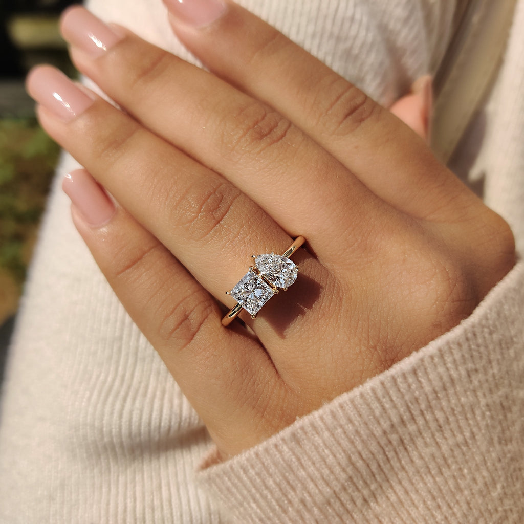 Pear And Princess Cut 2 Stone Diamond Ring