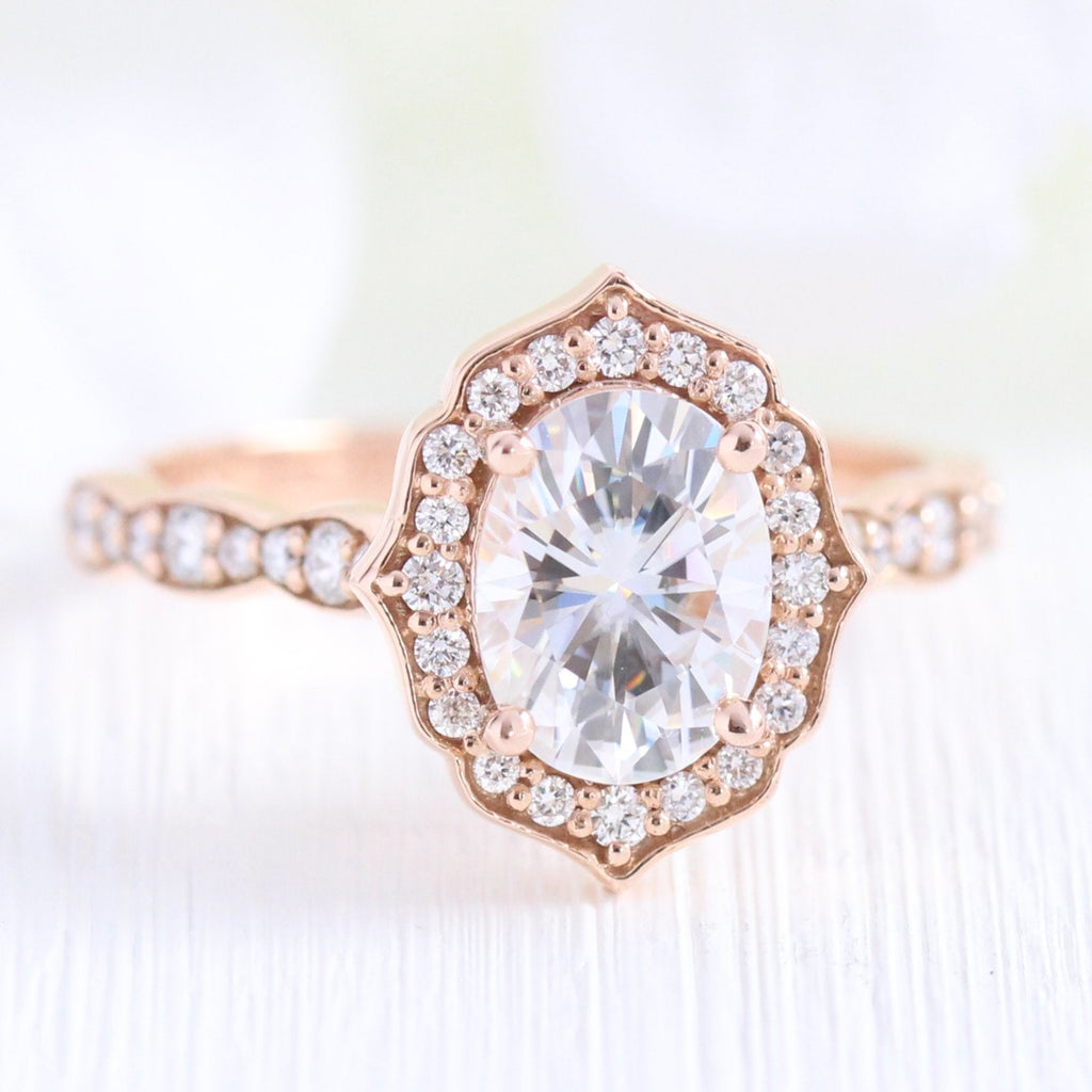1.50 CT Vintage Oval Cut Moissanite Halo Engagement Ring
