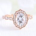 1.50 CT Vintage Oval Cut Moissanite Halo Engagement Ring