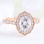 1.50 CT Vintage Oval Cut Moissanite Halo Engagement Ring