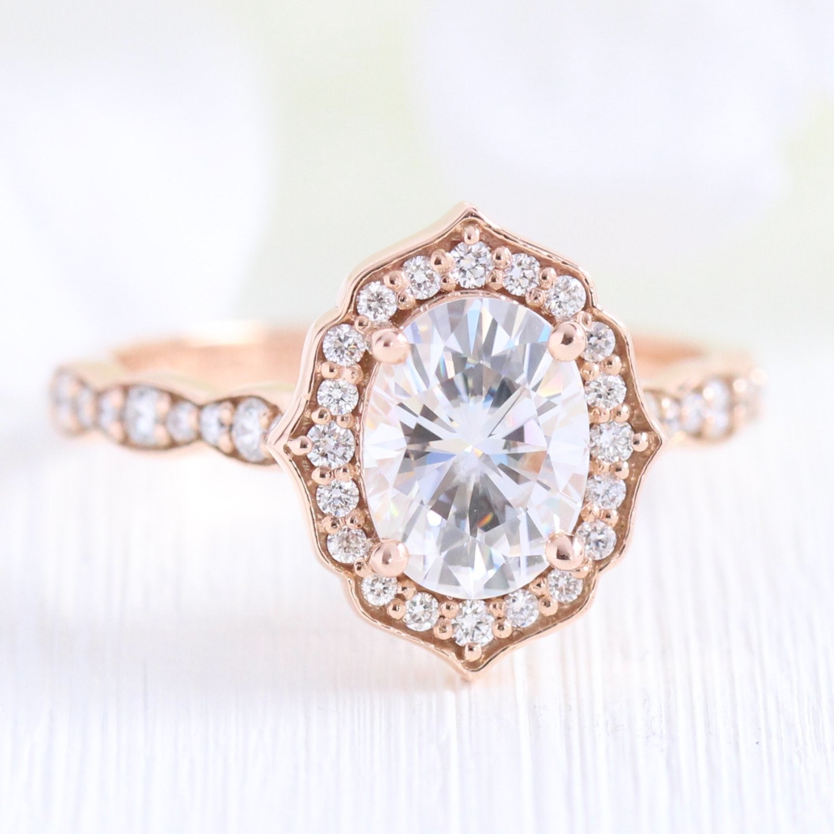 1.50 CT Vintage Oval Cut Moissanite Halo Engagement Ring