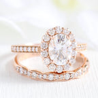 1.50CT Oval Cut Moissanite Halo Bridal Ring Set